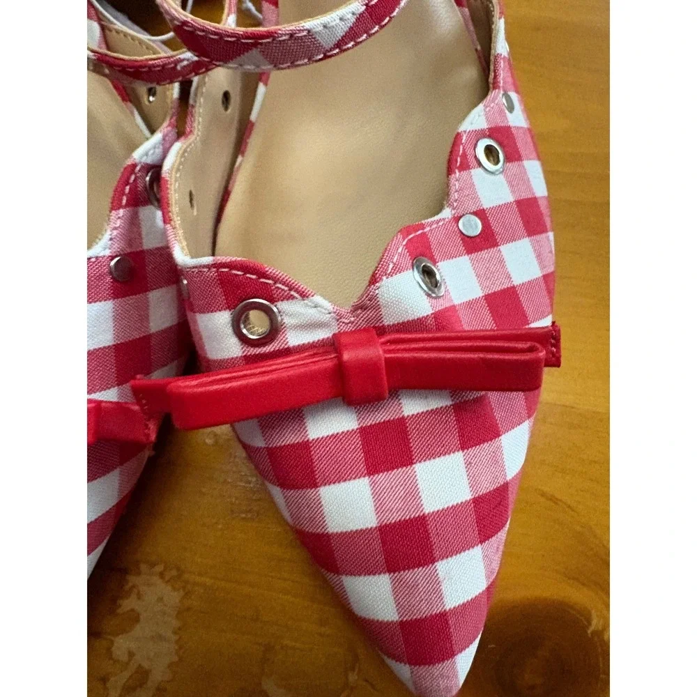 Wild Fable Lysandra Gingham Eyelet Kitten Heels Red White Bow Pumps Womens 7.5